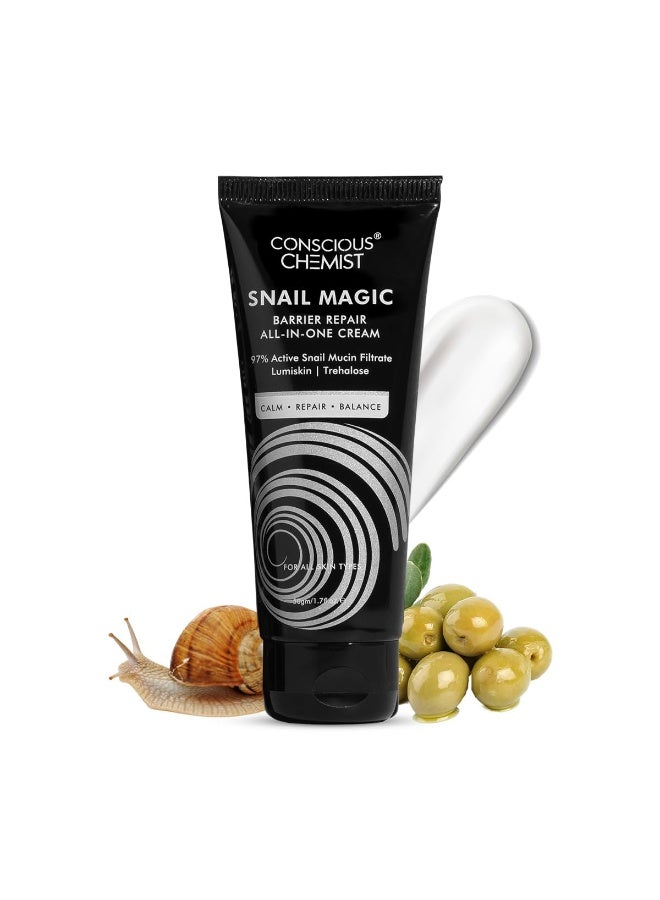 Conscious Chemist® Snail Mucin Hydrating All-in-One Moisturizer for Face | 50g | Skin Barrier Repair, Hyaluronic water Gel with Korean Snail Mucin Extract, Face Cream for Men & Women, All Skin Type